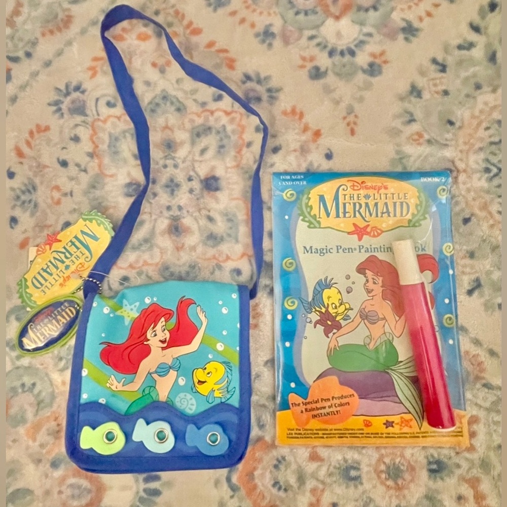 Disney The Little Mermaid Kids Purse & Magic Pen Painting Book Vintage